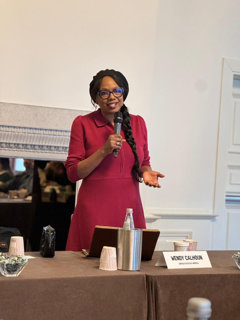 Wendy Calhoun speaking at an event