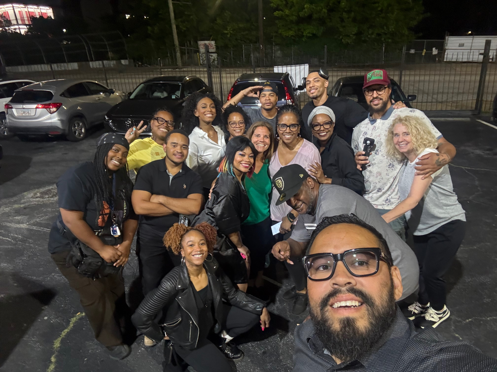 Wendy Calhoun with the Atlanta crew of Secrets of Vixen after a night shoot