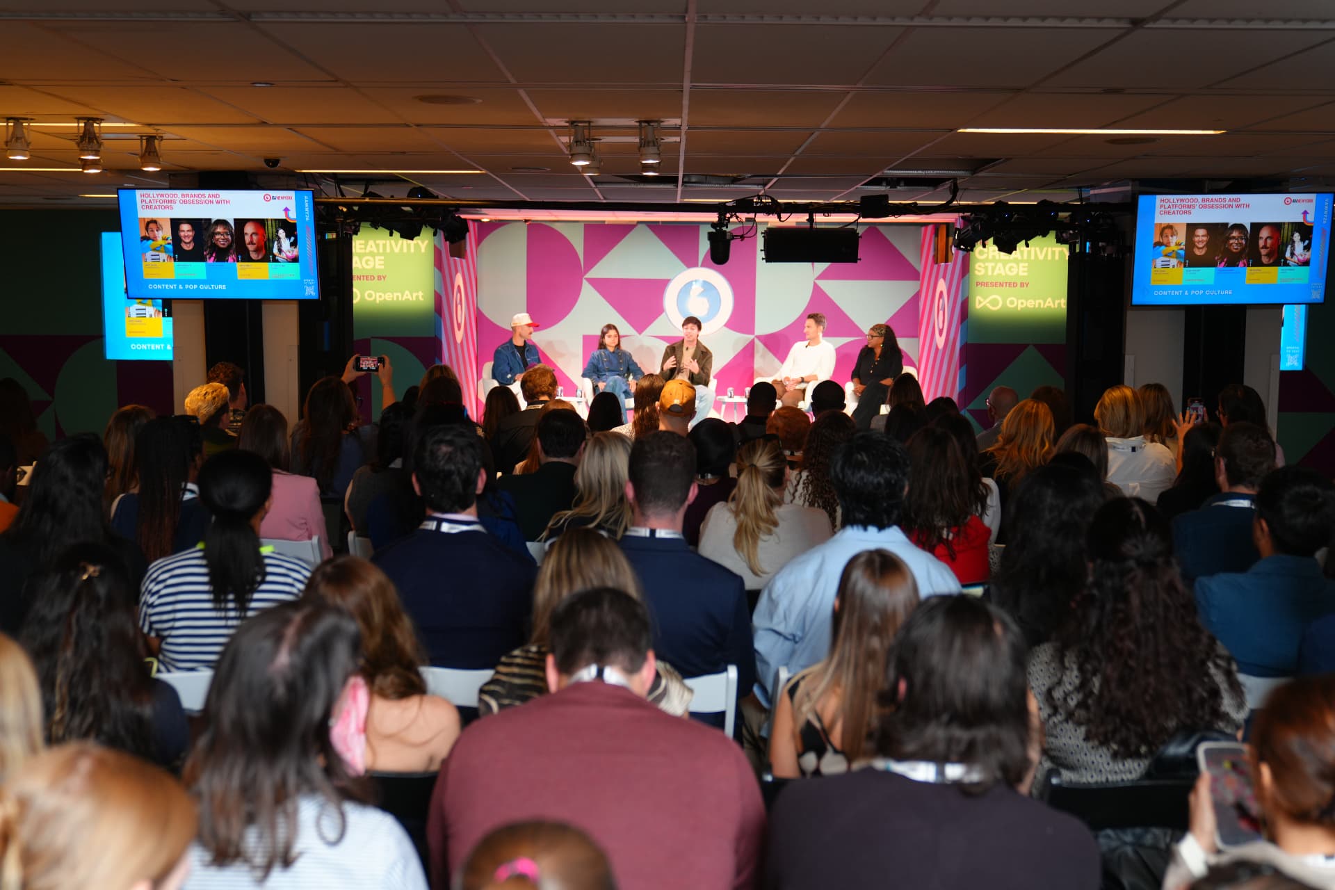 Full house at the Hollywood, Brands and Platforms' Obsession with Creators panel on the Advertising Week New York Creativity Stage, with Wendy Calhoun on stage