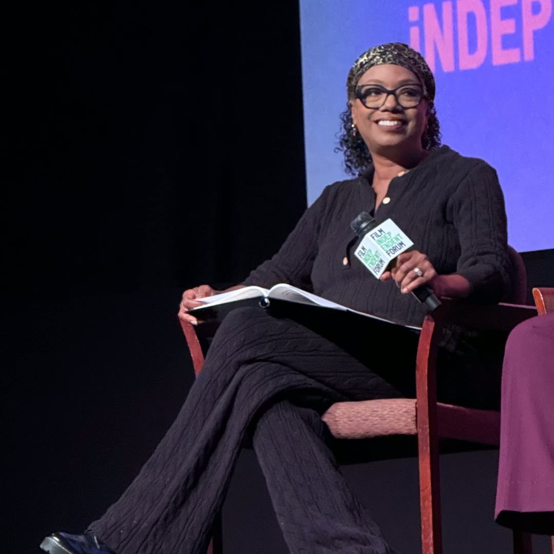 Wendy Calhoun moderating the panel at the Film Independent Forum